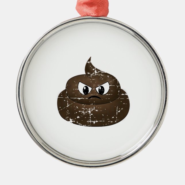 Distressed Angry Cartoon Poop Metal Ornament (Front)
