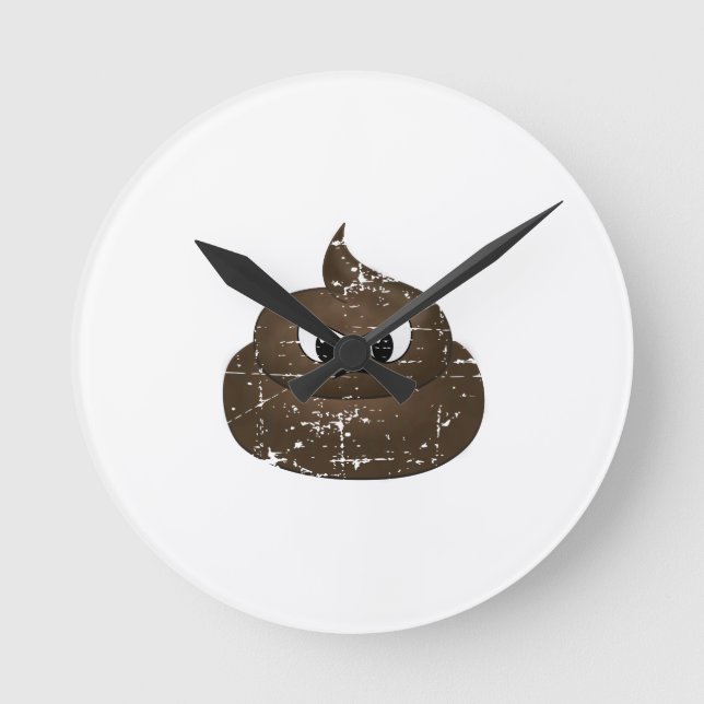 Distressed Angry Cartoon Poop Round Clock (Front)