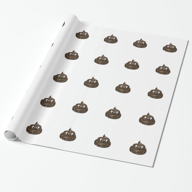 Distressed Angry Cartoon Poop Wrapping Paper (Unrolled)