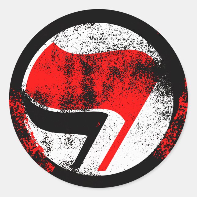 Distressed Anti-Fascist Action Flag Classic Round Sticker (Front)