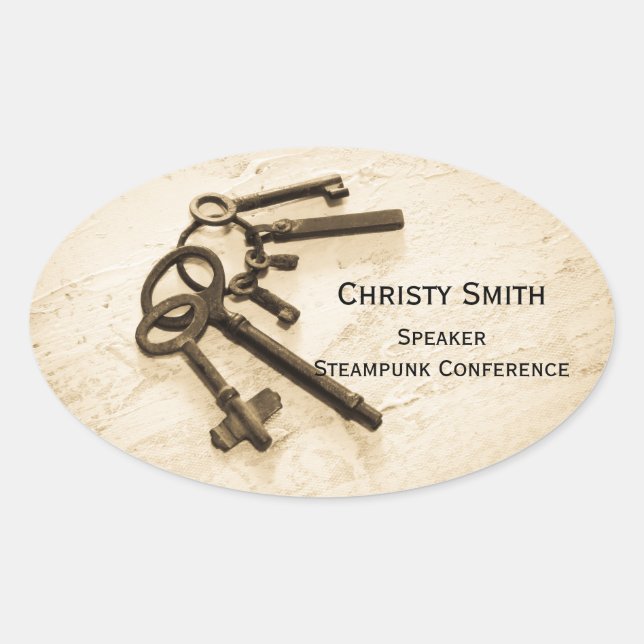 Distressed Antique Skeleton Keys on Key Ring Oval Sticker (Front)