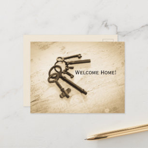 Distressed Antique Skeleton Keys on Key Ring Postcard