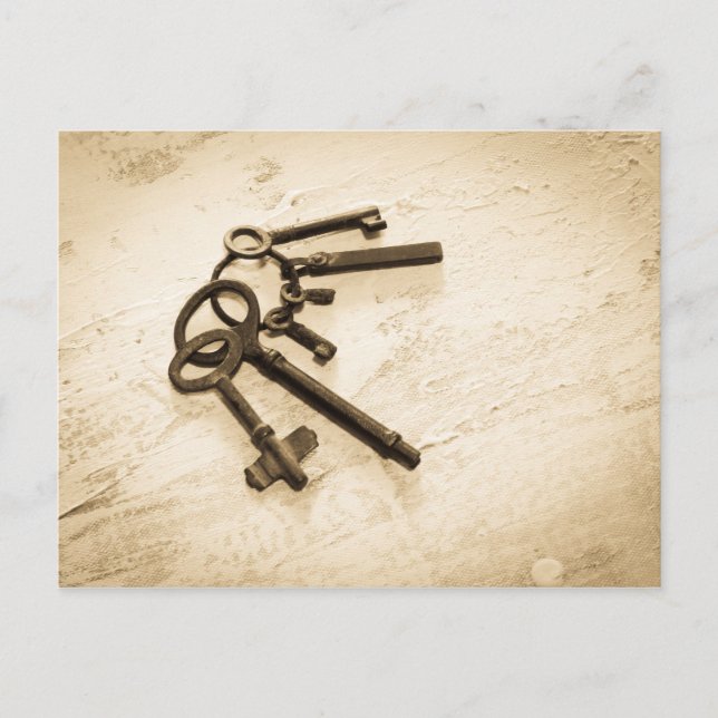 Distressed Antique Skeleton Keys on Key Ring Postcard (Front)