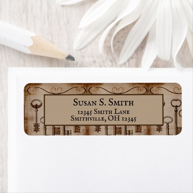 Distressed Antique Skeleton Keys Return Address Label (Insitu)