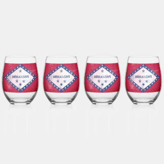 Distressed Arkansas Flag Stemless Wine Glass