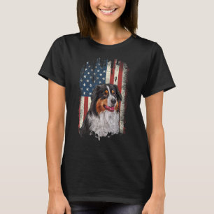 Distressed Australian Shepherd American Flag Patri T-Shirt