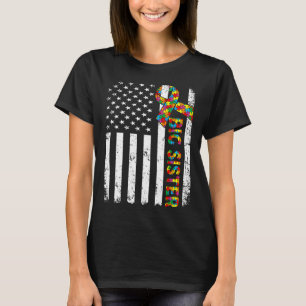Distressed Autism Big Sister American Flag Family T-Shirt