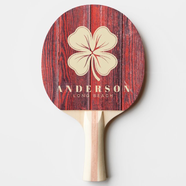 Distressed Barn Boards Four Leaf Clover with Name Ping Pong Paddle (Back)