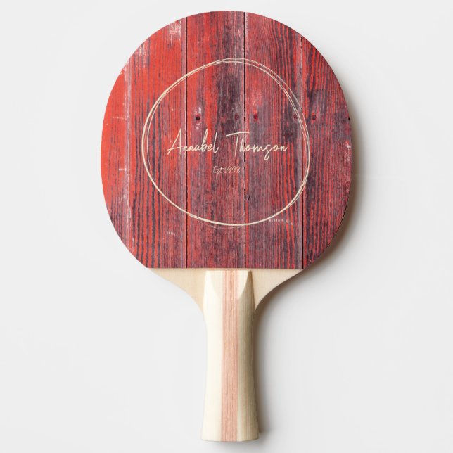 Distressed Barn Boards Name in Drawn Circle  Ping Pong Paddle (Front)