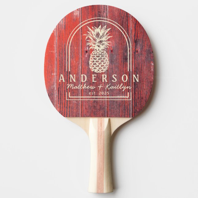 Distressed Barn Boards Pineapple Wedding Arch&Name Ping Pong Paddle (Front)