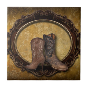 Distressed barn country Western Cowboy Boot Tile