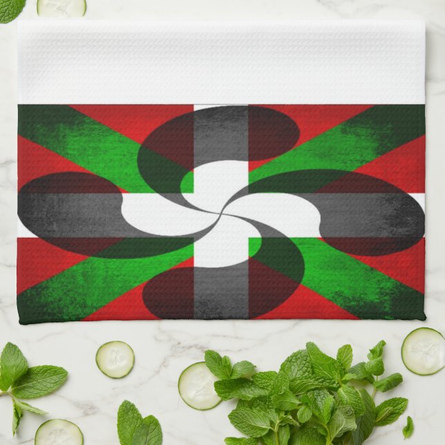 Distressed Basque Flag and Cross Kitchen Towel (Folded)