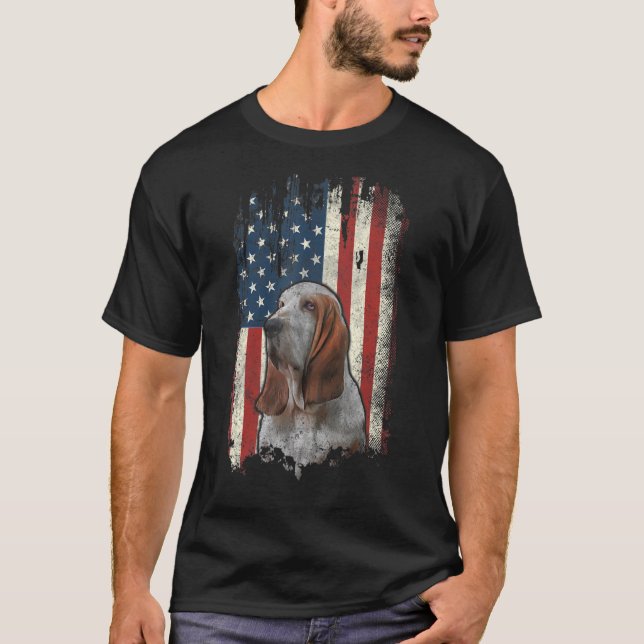 Distressed Basset Hound American Flag Patriotic Do T-Shirt (Front)