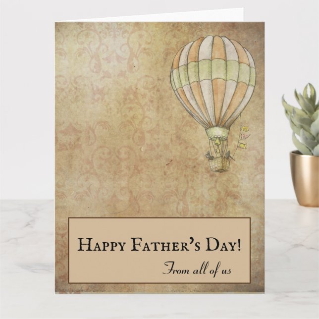 Distressed Beige White Hot Air Balloon Fathers Day Card (Small Plant)