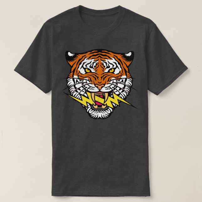 Distressed Bengal Tiger Head Lightning Bolt Wildli T-Shirt (Design Front)