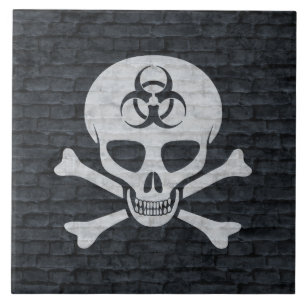 Distressed Biohazard Skull Ceramic Tile