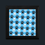 Distressed Black And White Paws On Blue Background Gift Box<br><div class="desc">A pattern in black and white of dog paw prints with distressed effects on a blue background.
Original design cartoon style</div>