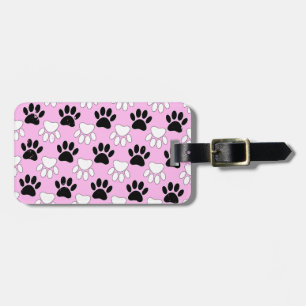 Distressed Black And White Paws On Pink Background Luggage Tag