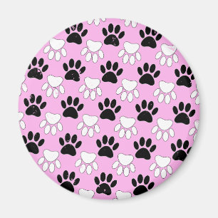 Distressed Black And White Paws On Pink Background Magnet