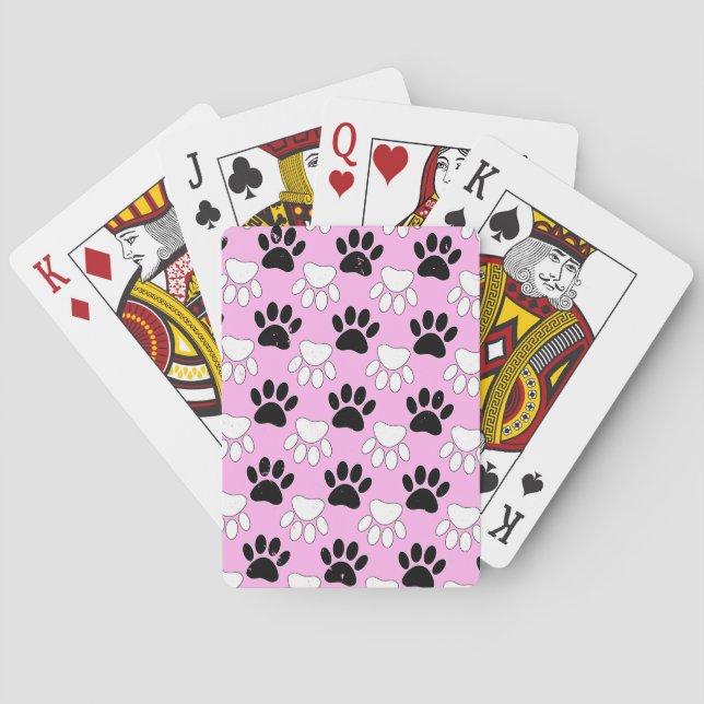 Distressed Black And White Paws On Pink Background Playing Cards (Back)