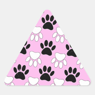 Distressed Black And White Paws On Pink Background Triangle Sticker