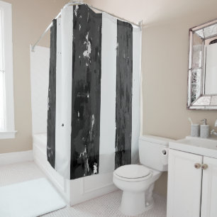 Distressed Black and White Striped Shower Curtain