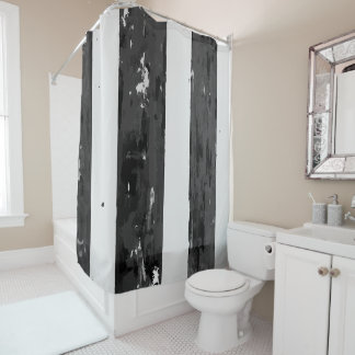Distressed Black and White Striped  Shower Curtain