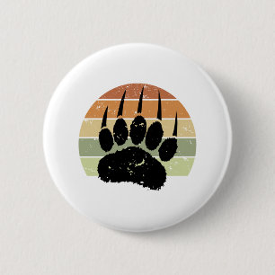 Distressed Black Bear Paw Print Retro Sunset 6 Cm Round Badge