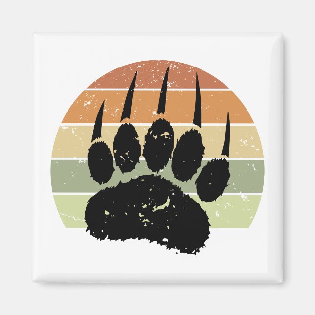 Distressed Black Bear Paw Print Retro Sunset Magnet (Front)