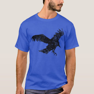 Distressed Black Crow Flying Bird T-Shirt