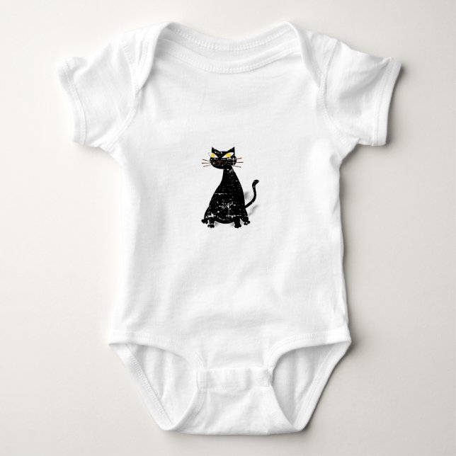 Distressed Black Fat Cat Baby Bodysuit (Front)