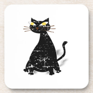 Distressed Black Fat Cat Coaster