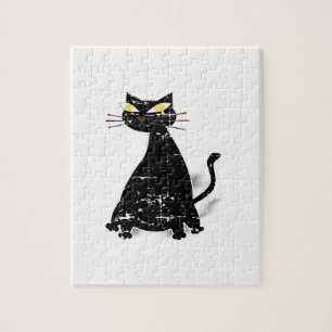 Distressed Black Fat Cat Jigsaw Puzzle