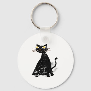Distressed Black Fat Cat Key Ring