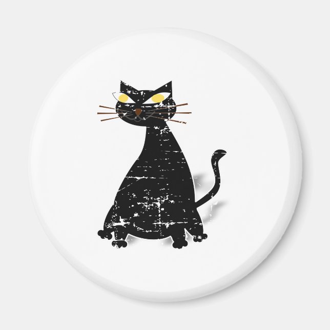 Distressed Black Fat Cat Magnet (Front)