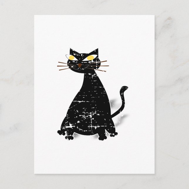 Distressed Black Fat Cat Postcard (Front)