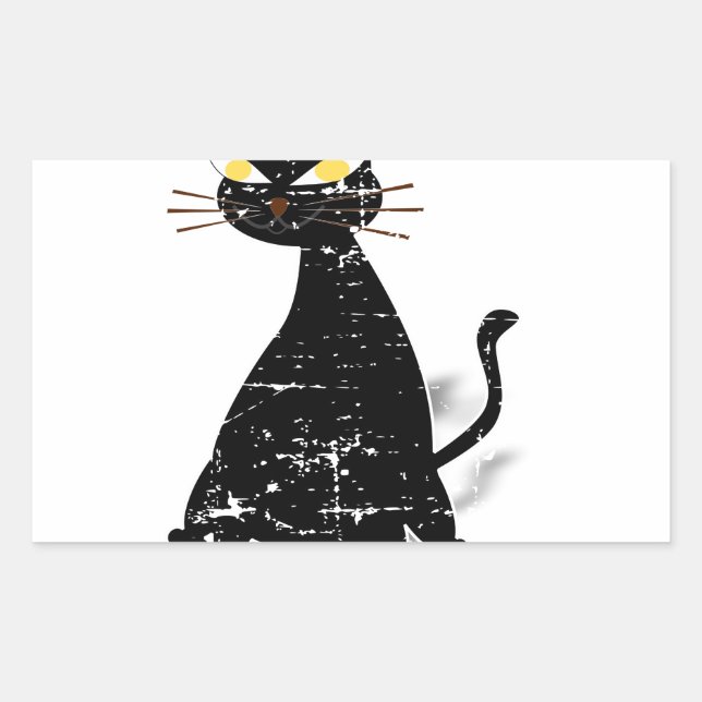 Distressed Black Fat Cat Rectangular Sticker (Front)