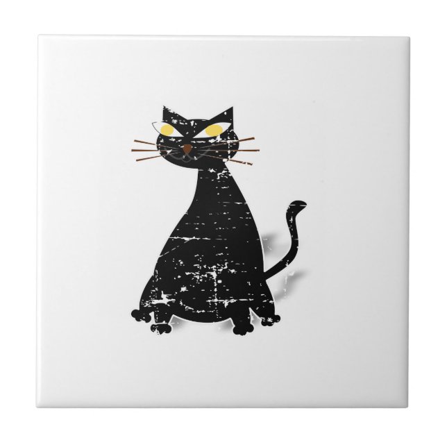 Distressed Black Fat Cat Tile (Front)