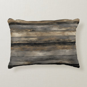 Distressed Black Gold and Gray Stripe Decorative Cushion