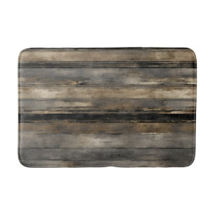 Distressed Black Gold and Grey Stripe Bath Mat