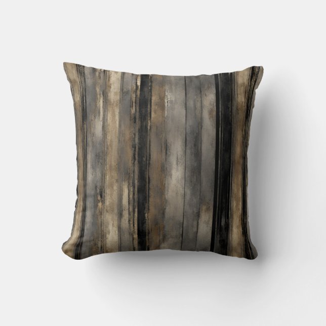 Distressed Black Gold and Grey Stripe Cushion (Front)