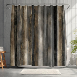 Distressed Black Gold and Grey Stripe Shower Curtain