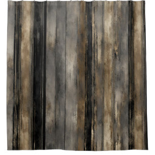 Distressed Black Gold and Grey Stripe Shower Curtain