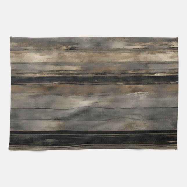 Distressed Black Gold and Grey Stripe Tea Towel (Horizontal)
