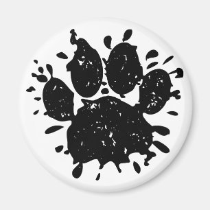 Distressed Black Paint Splatter Dog Paw Print Magnet