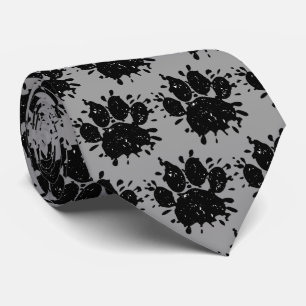 Distressed Black Paint Splatter Dog Paw Print Tie