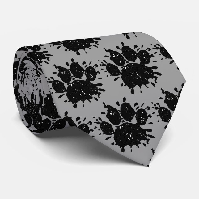 Distressed Black Paint Splatter Dog Paw Print Tie (Rolled)