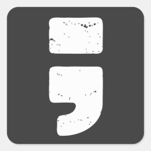 Distressed Black Punctuation Symbol Semicolon Square Sticker