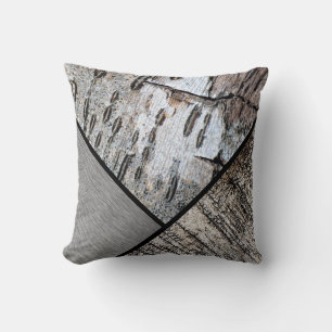 Distressed Black White Birch Bark Lined Grey Cushion