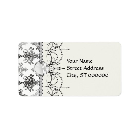 distressed black white intricate damask address label
